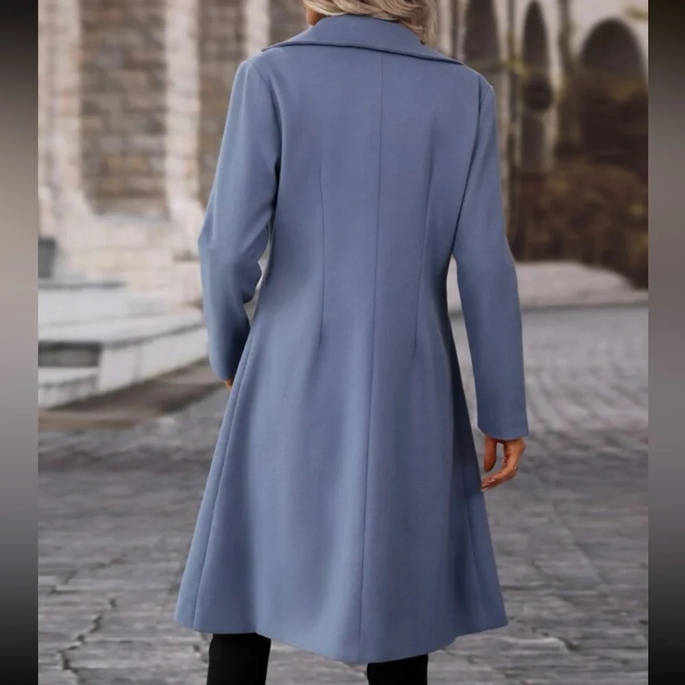 Lapel collar Double Breasted Overcoat long pea coat peacoat black long line - Picture 7 of 10